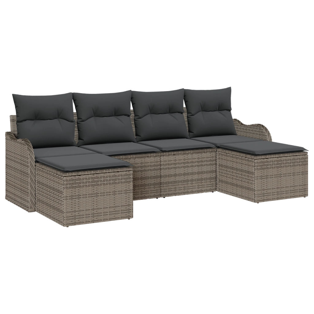 Set Divano Giardino 6 Pezzi con Cuscini Grigio Rattan Poly