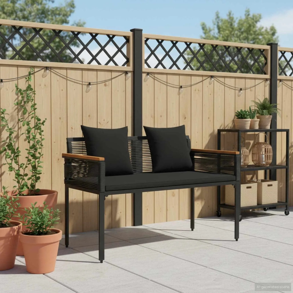 Panchina da esterno Nero 117 x 54 x 74.5 cm polyrattan