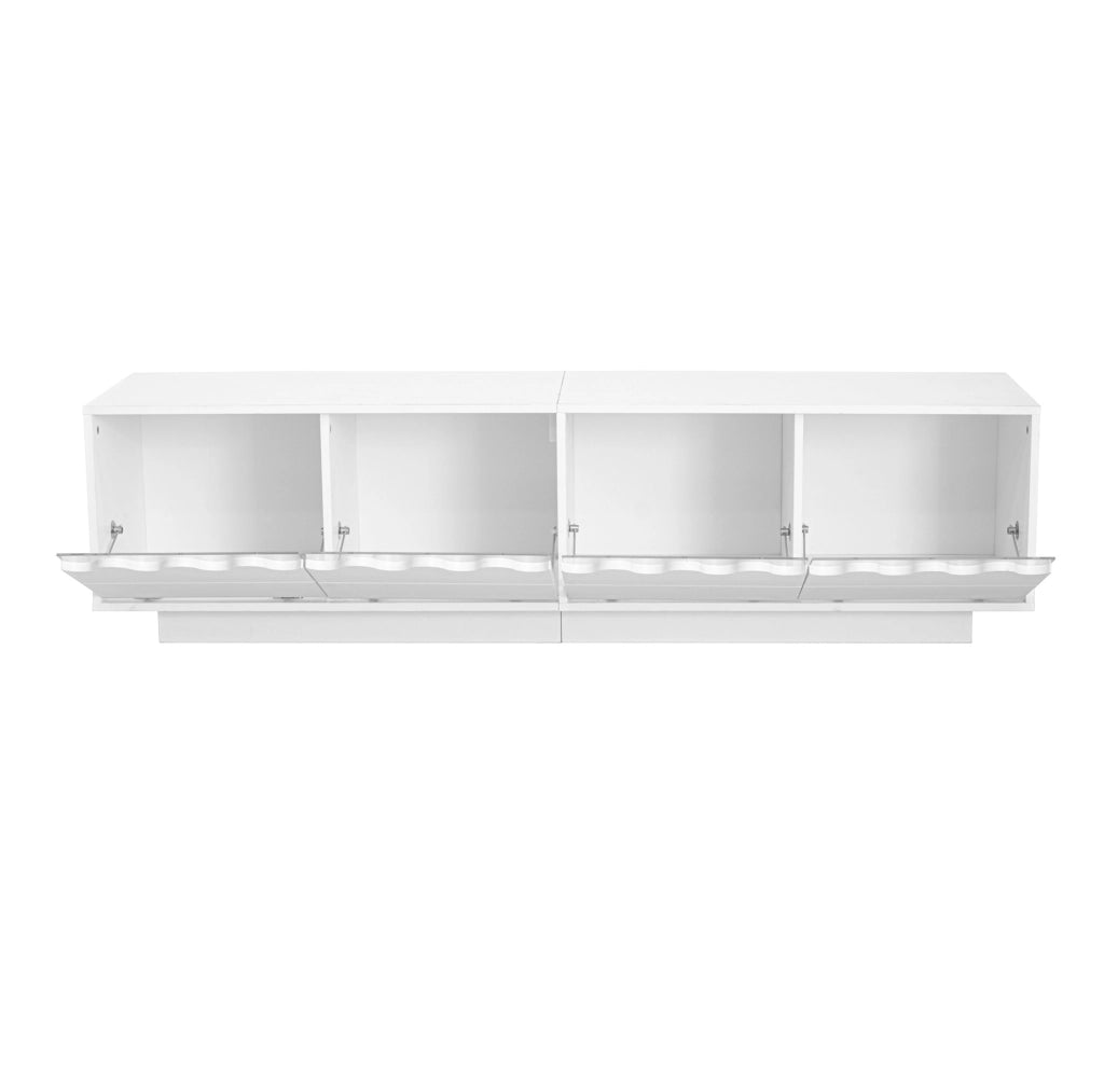 Mobile TV 170x40x45 cm con 4 ante e design ondulato in MDF e pannello truciolare bianco