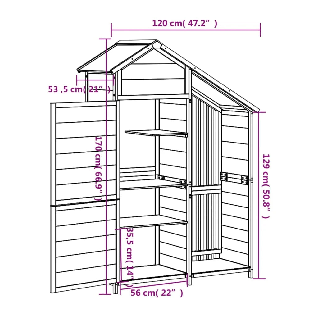 Casetta da giardino ripostiglio capanno per attrezzi robusto ripostiglio per utensili 120 x 53,5 x 170 cm legno massello di pino grigio 02_0022414