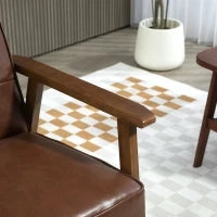 Poltrona in pelle sintetica, schienale capitonné, gambe in legno massiccio, 64x66x80cm, Marrone