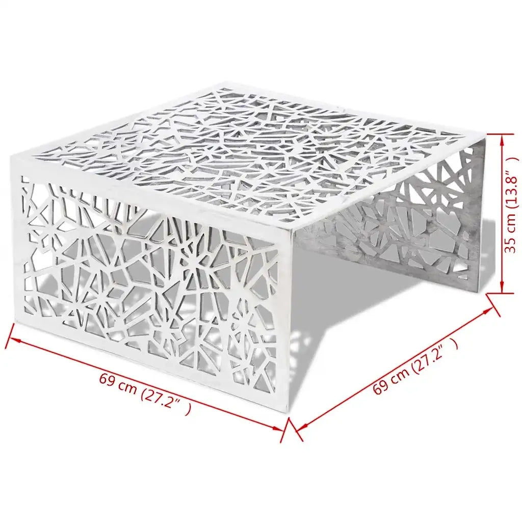 Tavolino con Design Geometrico Traforato-Tavolino da soggiorno-Tavolo Argento in Alluminio
