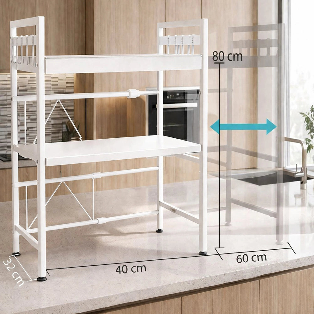 Scaffale Porta Microonde Allungabile 2 Ripiani Mensola da Cucina Metallo Bianco