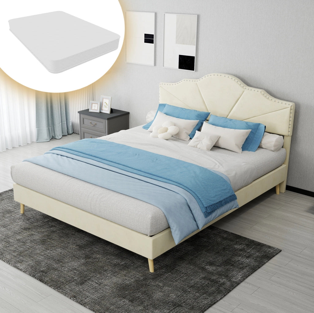 Letto 140x200 cm in tessuto e metallo, beige