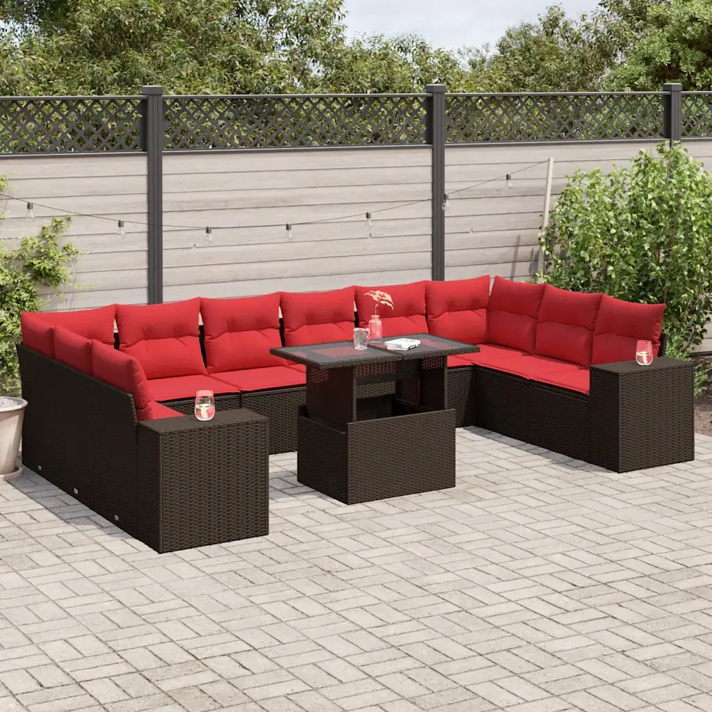 Set Divani da Giardino 11 pz con Cuscini Marrone in Polyrattan 3269414