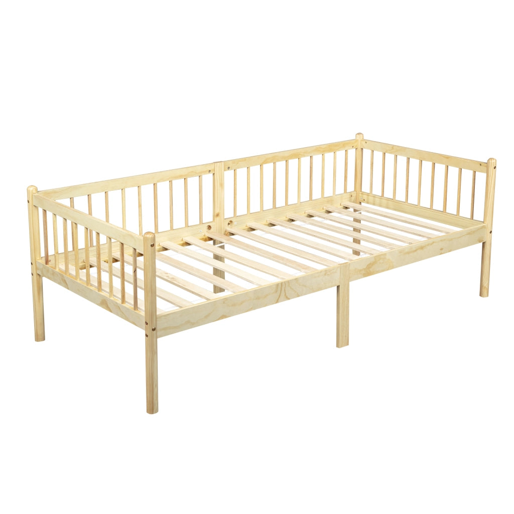 Divano letto 90 x 200 cm, letto singolo in pino, colore legno naturale