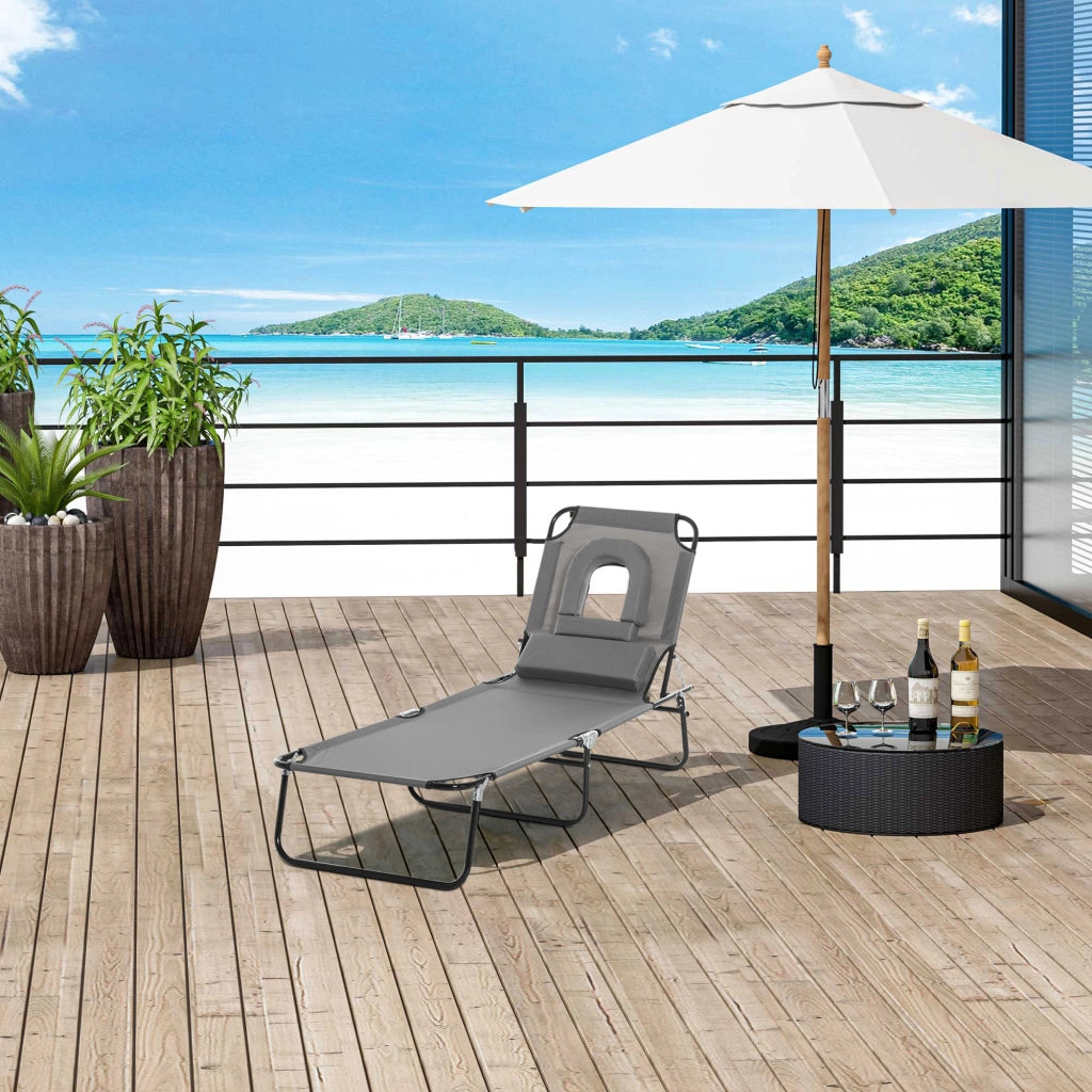 Chaise Longue Pieghevole con 3 Cuscini ¨C zephmum ¨C Grigio 4 Posizioni