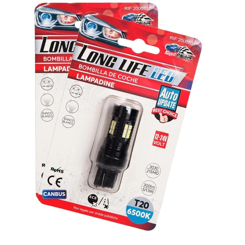 2 Pezzi LED T20 7443 W21/5W Canbus Lampada Auto Camion 12V 24V 21 SMD 3030 5W/1.5W 300lm Doppio Filamento Bianco 65mm