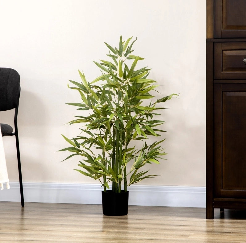 Pianta di bambù artificiale 90 cm verde in plastica con vaso