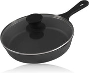 Piatto Grill con Coperchio in Vetro - 19 cm Piatto in Acciaio Termoresistente per Steak