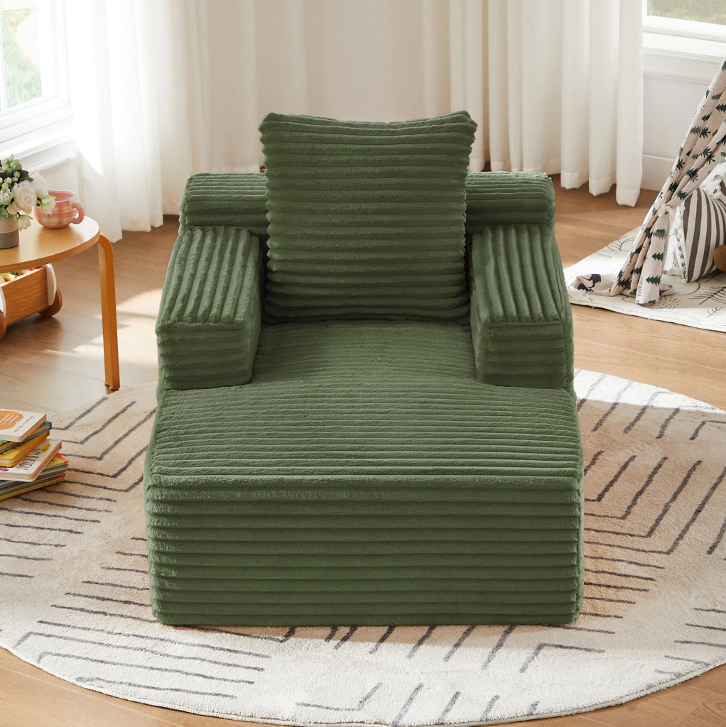 Divano chaise longue verde in tessuto a coste - senza montaggio