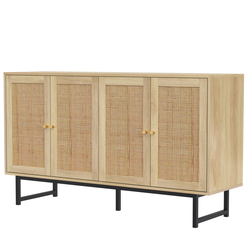 Credenza 140x39;5x80 cm con 4 ante in rattan naturale; colore legno
