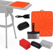 Set di Pulizia per Griglia a 11 pezzi - Accessori per Griglia a Piastra Piana - Kit di Pulizia per Griglia - Spatola di Silicone a Forma di Mat - Inclusa 1 Spazzola per Griglia, 1 Pietra di Griglia, 5 Strisce di Smerigliatura