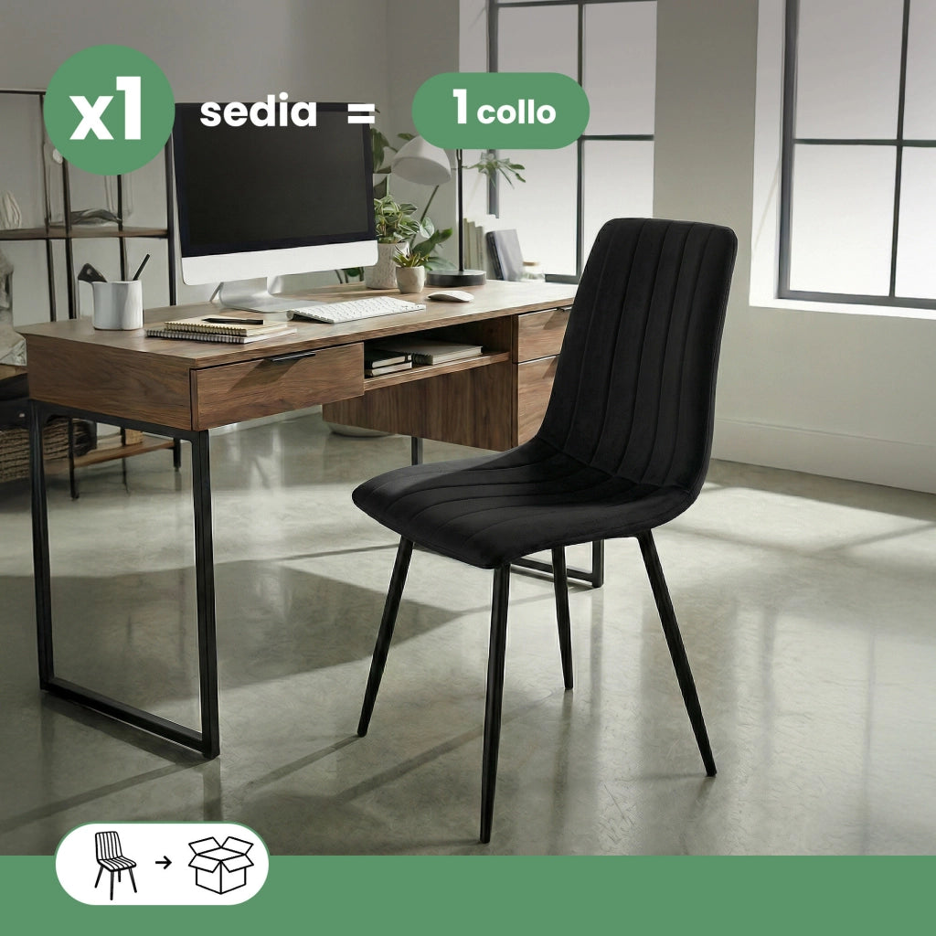 Sedia in velluto trapuntata LIVO Nero gambe nere