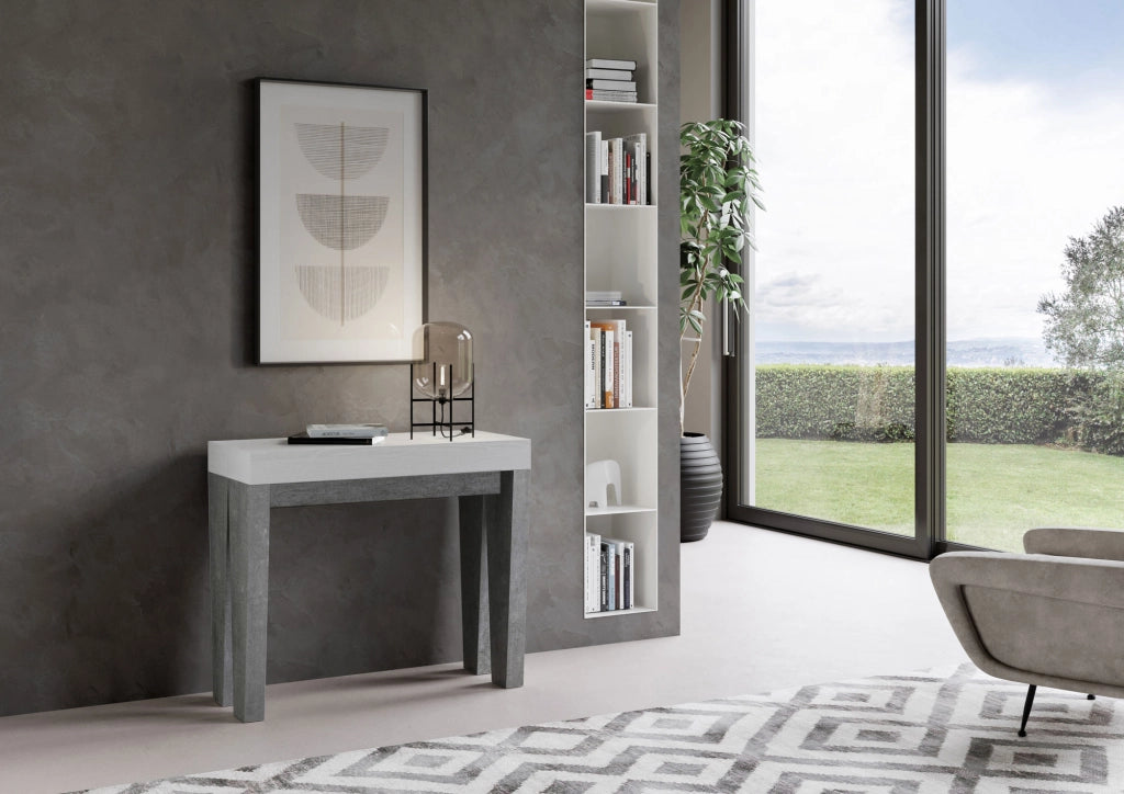 Consolle allungabile 90x40/300 cm SpimboX Mix piano Bianco Frassino - struttura Cemento