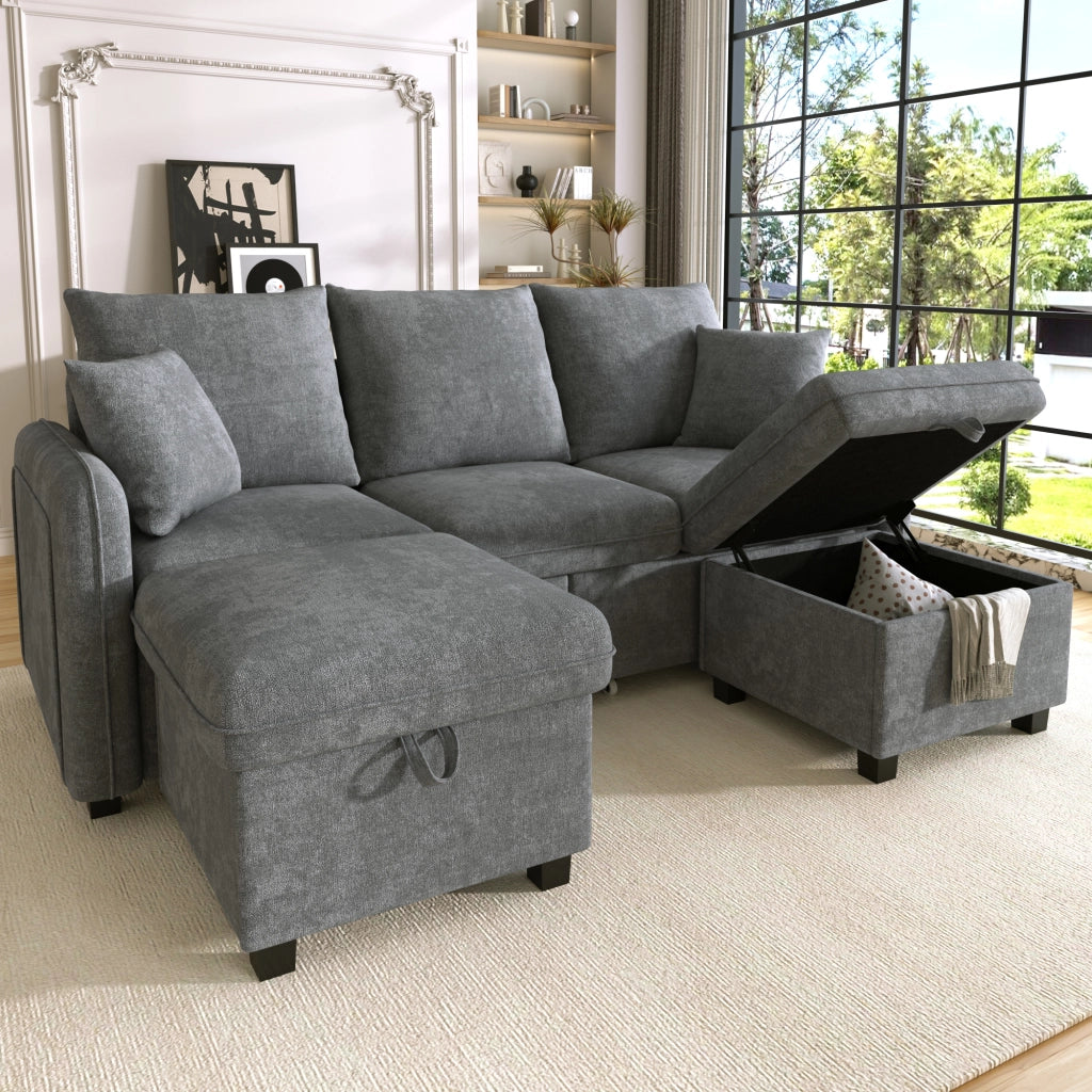 DIVANO ANGOLARE U-Forma 188x186x86 cm Grigio Scuro Set con 2 pouf