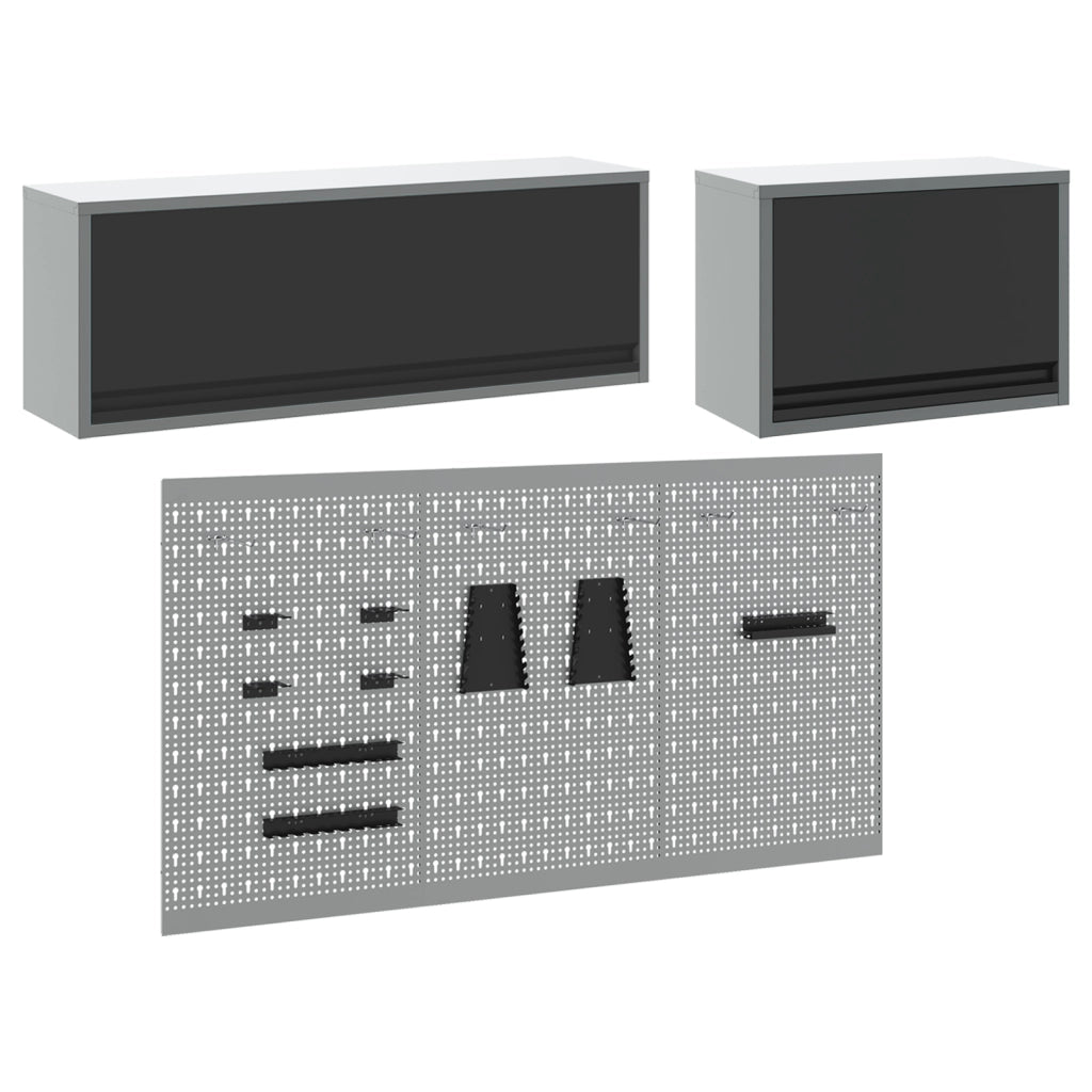 Set di armadio e pannello attrezzi in metallo nero da 5 pezzi da parete