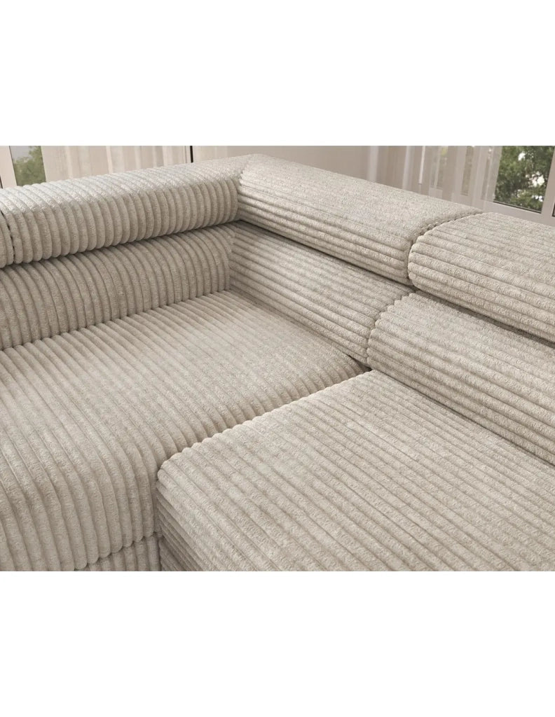 Divano ad angolo COLESIA convertibile 5 posti beige velluto a coste – sinistro – 274x200cm