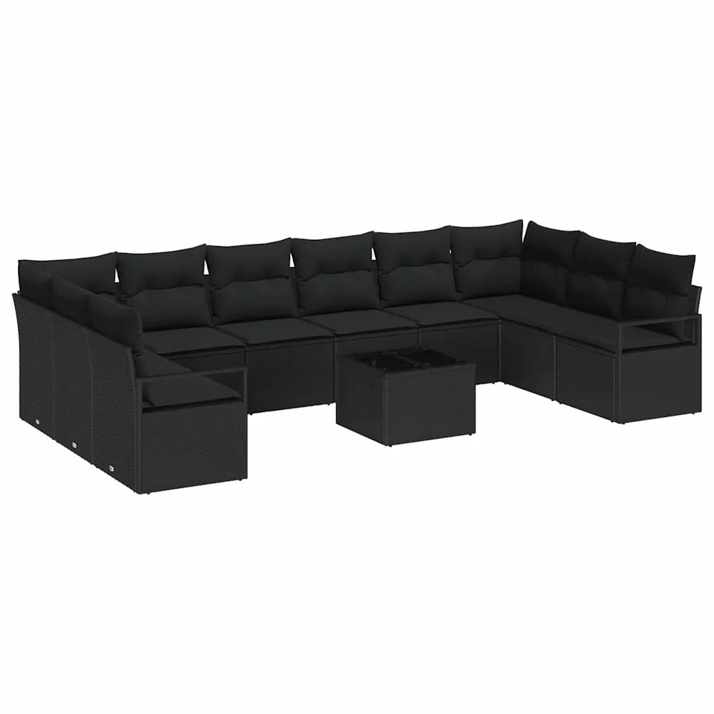 Set di divani con cuscino 11 pcs Nero polyrattan