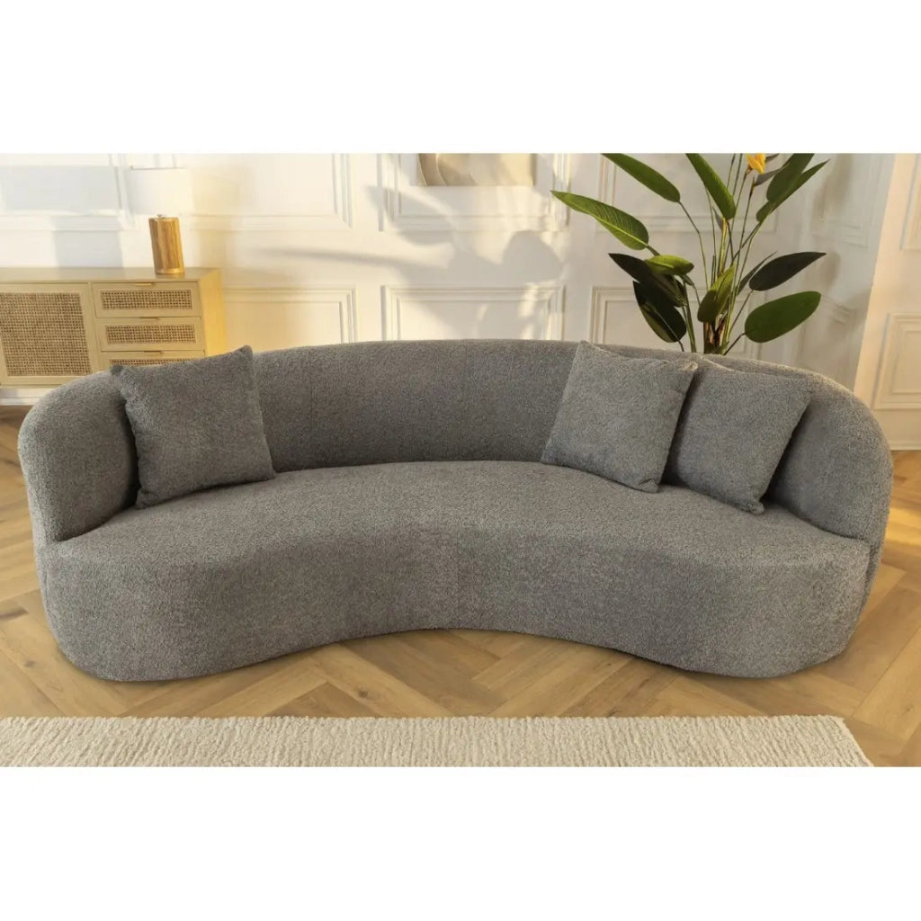 Divano destro SOREN grigio scuro – Divano di design in tessuto bouclé con forma arrotondata