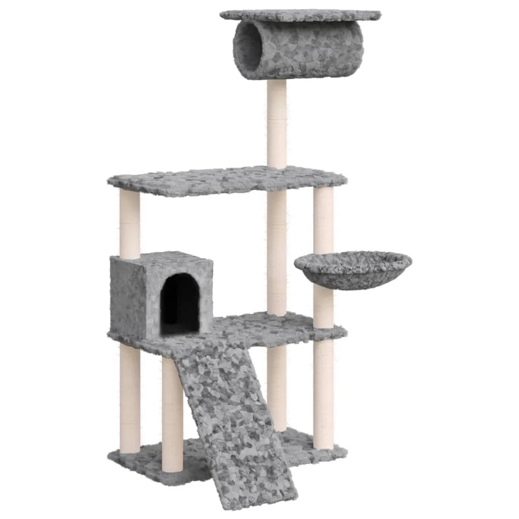 Tiragraffi per gatti torre per arrampicata giocattolo piattaforma per arrampicata con tiragraffi in sisal leggero 131 cm grigio 02_0022559