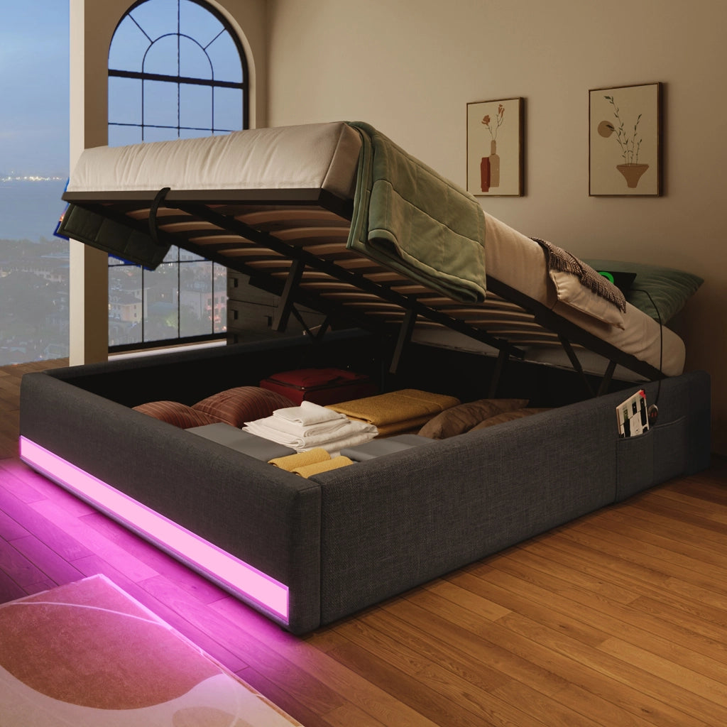 letto imbottito lino grigio 140 x 200 cm