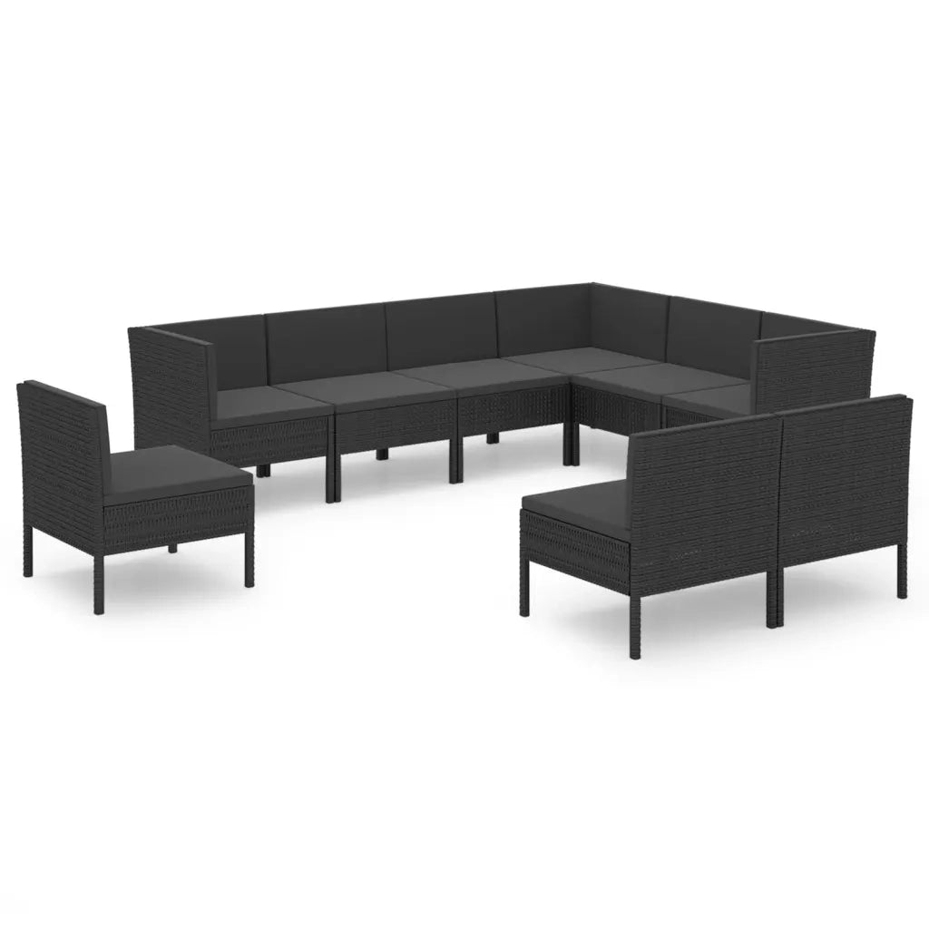 Set Divani da Giardino 9 pz con Cuscini in Polyrattan Nero 3094449