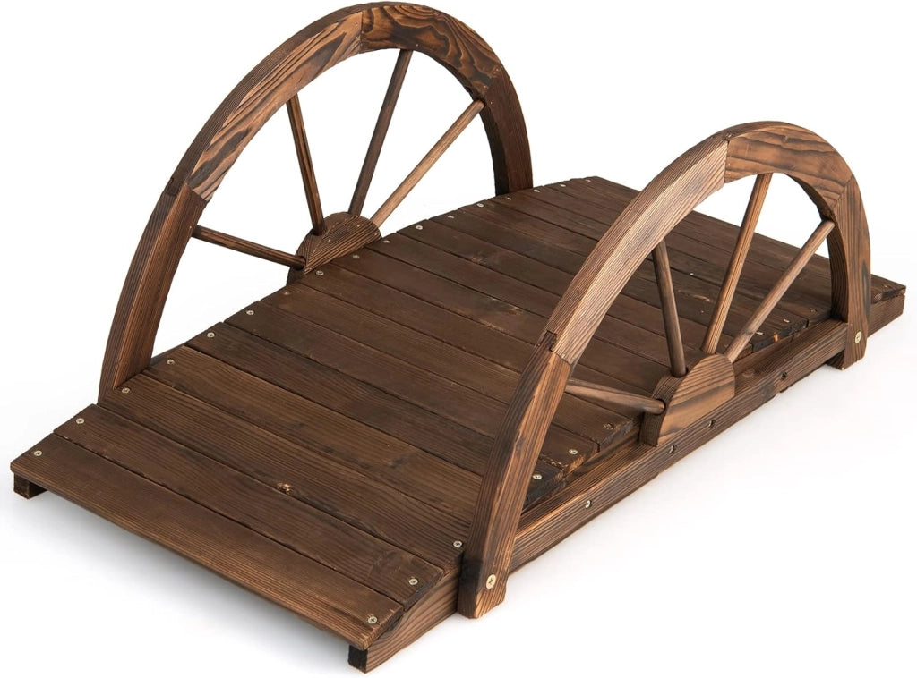 Ponte in Legno da Giardino, Ponte Decorativo per Giardino con Doppia Ringhiera a Mezza Ruota Costruzione, in Legno di Abete, capacità di Carico 75 kg