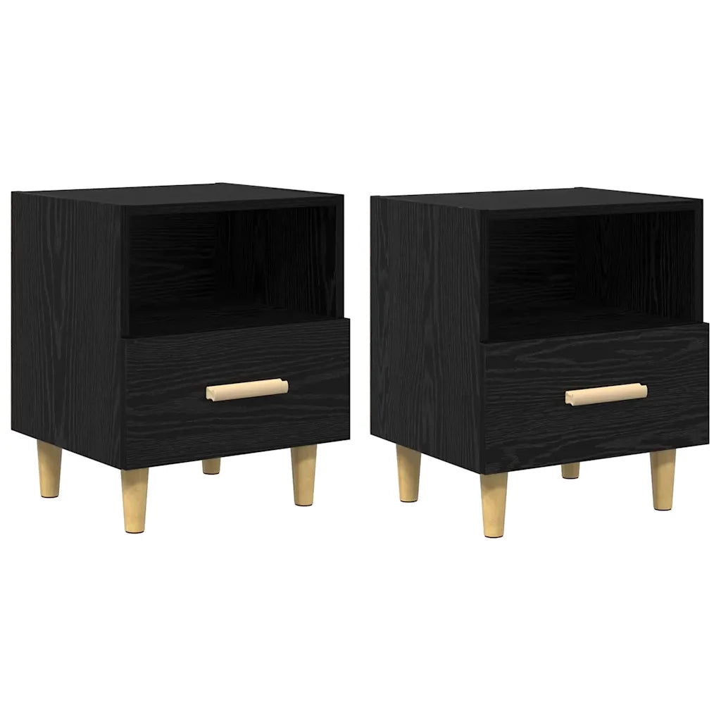 Armadio da Notte con cassetto 2 pcs Rovere Nero 40 x 35 x 47 cm