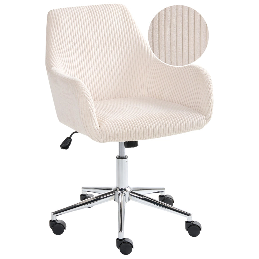 Sedia da ufficio beige chiaro con seduta e schienale in velluto a coste girevole regolabile in altezza moderna per ufficio domestico