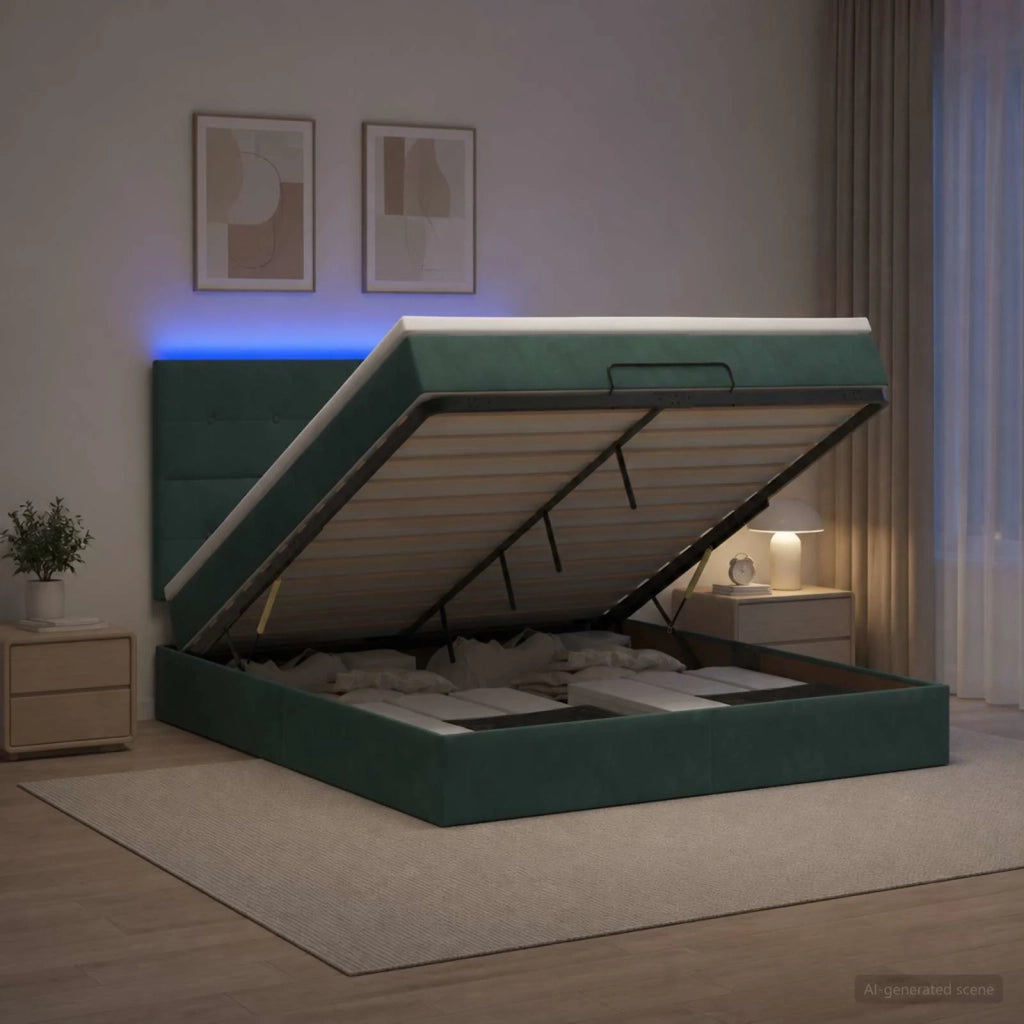 Letto Ottomano con Materasso e LED Verde Scuro 140 x 190 cm 3458304