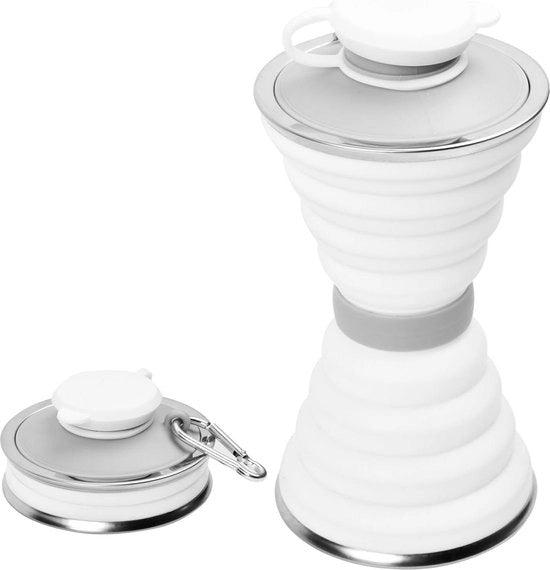 Bicchiere di silicone pieghevole - becher da 500 ml per sport e arrampicata in silicone sicuro per l'alimentazione, trasportabile in bianco