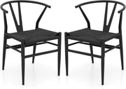 Set di 2 sedie da pranzo impilabili, da cucina, da soggiorno, con schienale e ampia seduta in rattan, portata 150 kg, con gambe in metallo, set di sedie 54 x 59 x 73 cm