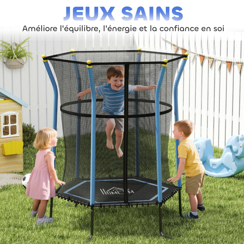 Tappeto elastico per bambini ¨C zephmum ¨C ? 163x190 cm blu nero con rete di sicurezza
