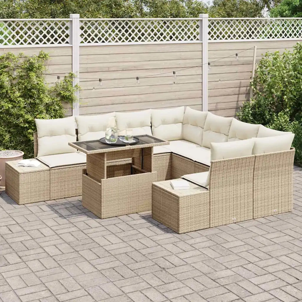 Set Divano da Giardino 9 pcs Beige e Crema polyrattan 3357894
