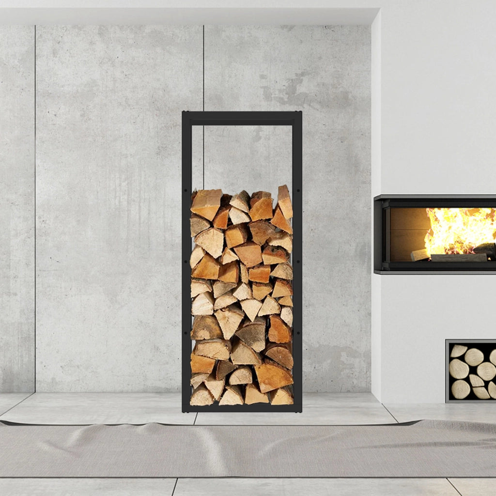 Toboli Scaffale per legna da ardere 150x25x60cm, metallo verniciato a polvere, per interno ed esterno, Portalegna