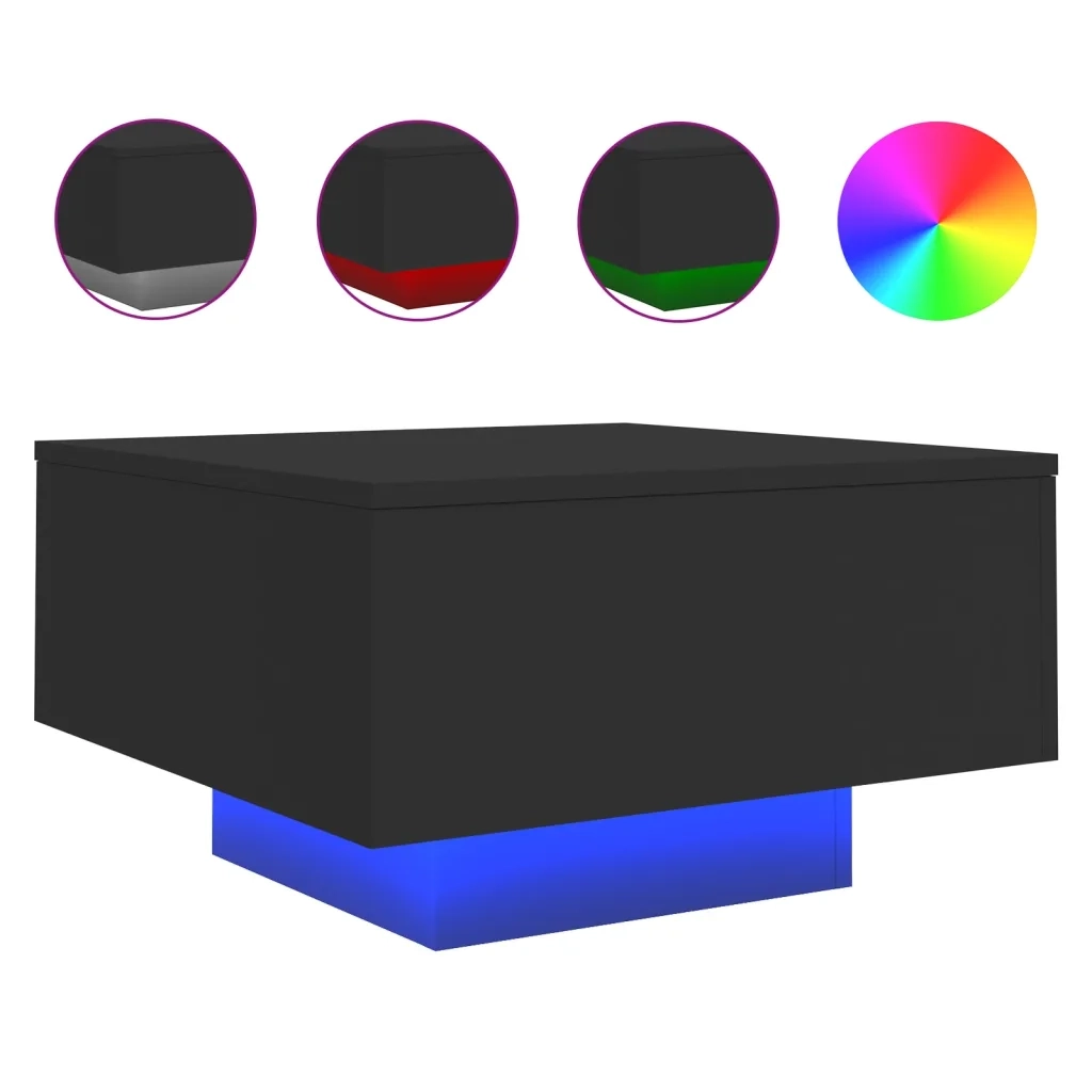 Tavolino da Soggiorno con Luci LED Nero 55x55x31 cmcod mxl 86071