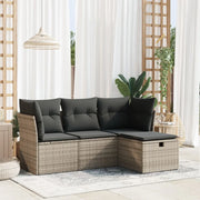 Set Divani da Giardino 4 pz con Cuscini in Polyrattan Grigio