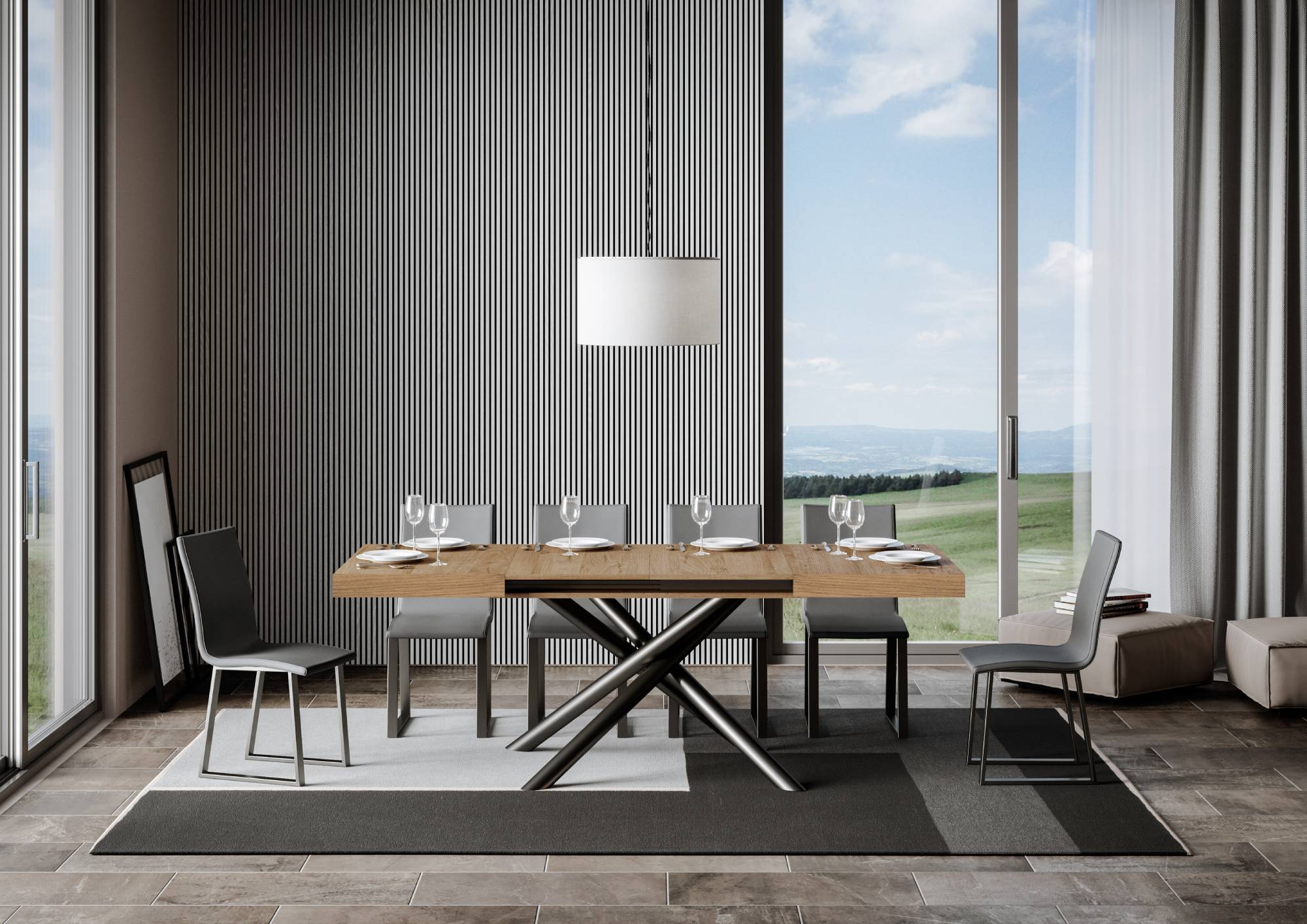 Tavolo Allungabile 140-400x90x77 cm Famas Quercia Natura Telaio Antracite