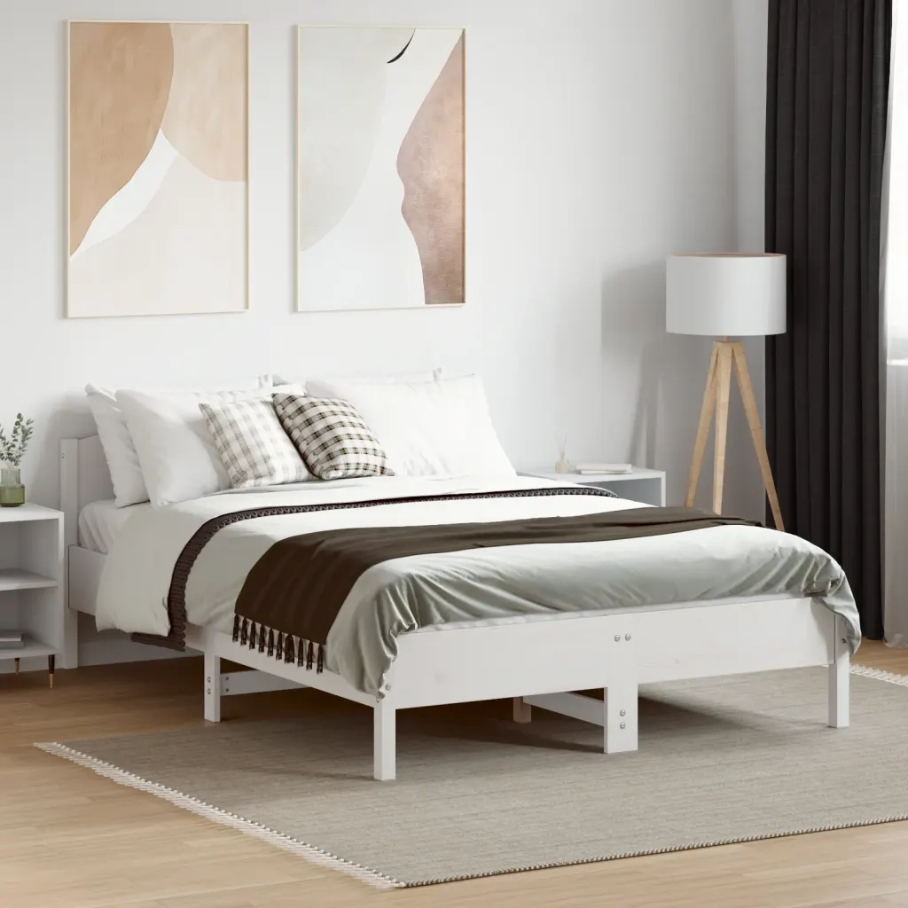 Letto senza Materasso-Struttura Letto Bianco 135x190 cm Legno Massello di Pino 652398