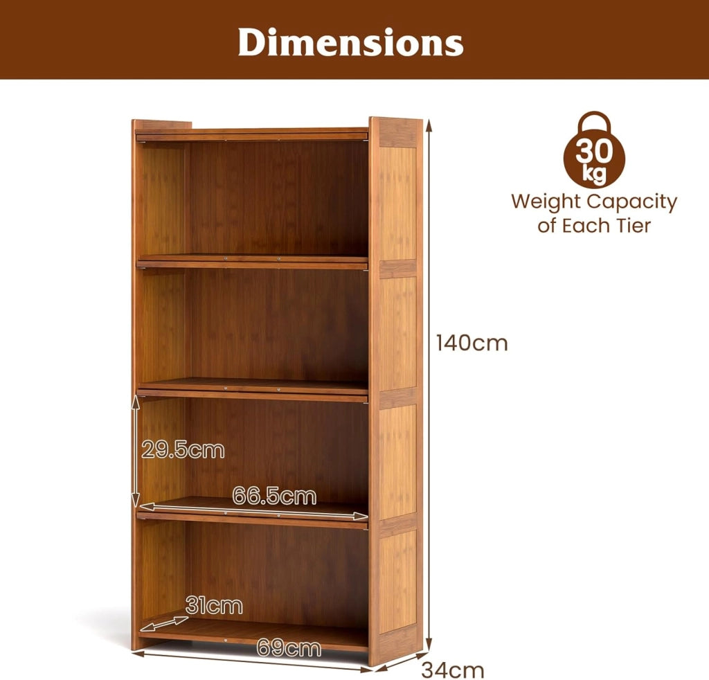 Libreria a 4 ripiani in bambù con ante apribili in acrilico trasparente, 69 x 34 x 140 cm, mobile ausiliario per soggiorno, cucina, camera da letto (marrone)