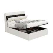 Letto Contenitore 140 x 200 cm; Letto Matrimoniale con Vano Nascosto e Sollevamento Idraulico; senza Materasso; PU Bianco