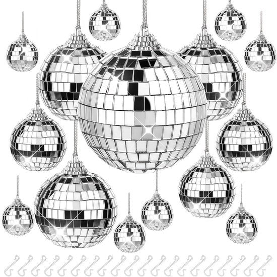 Specchi Sfere 15 pezzi - Disco Ballo Piccolo - Disco Sfere Argentate - Decorazione - Decorazione da Festa - Inclusi 20 Appigli