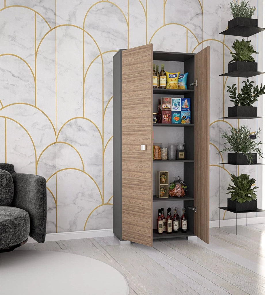Doomostore. Armadio 2 ante Clara per la dispensa, cucina, multiuso, lavanderia, spogliatoio 75x35x180H con ripiani Antracite/Noce