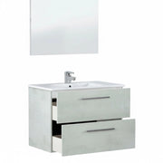 Arredo Bagno Sospeso Mobiletto Due Cassettoni Soft Close Lavandino Lavabo Ceramica Specchio Design Moderno Nordico 57 x 80 x 45 Cm Colore Grigio Cemento