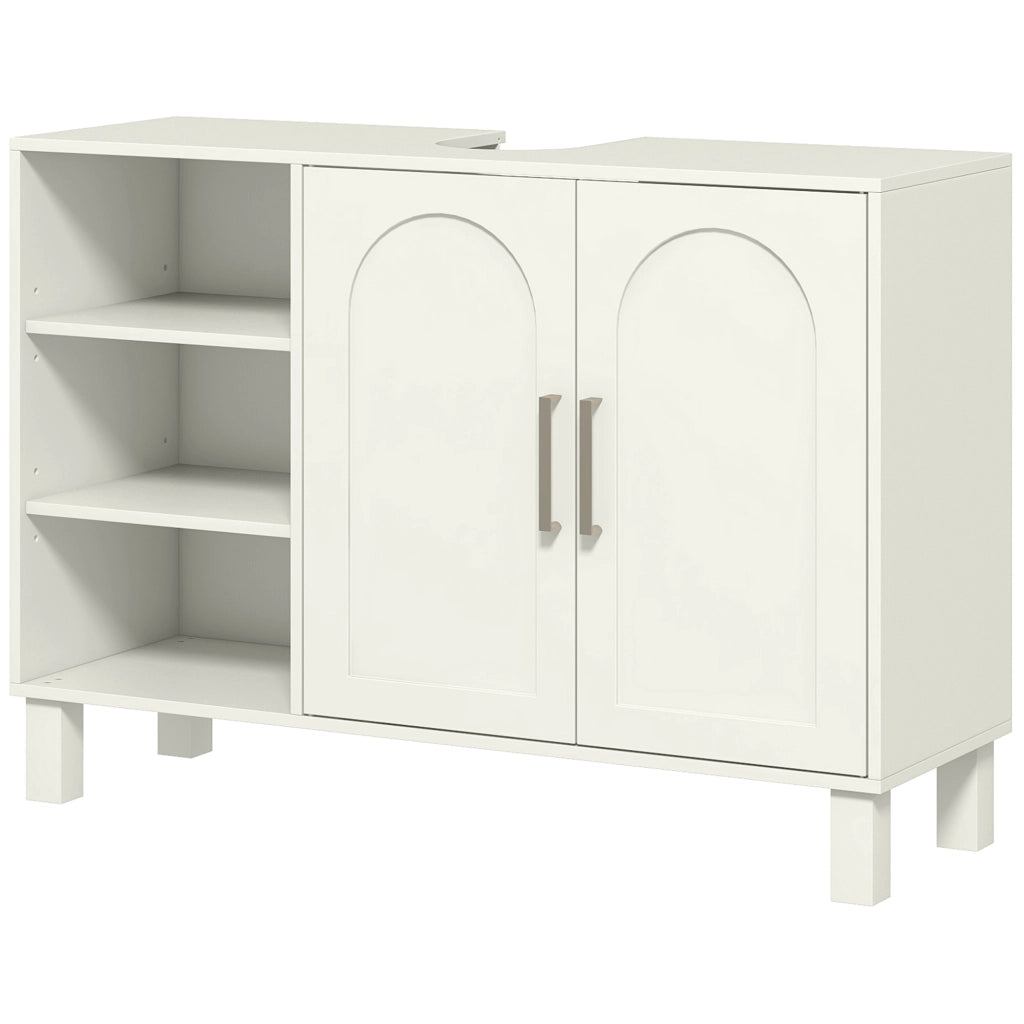 Mobiletto Bagno Sottolavabo con 2 Ante e Ripiani Regolabili ¨C zephmum ¨C Crema 90x30x63 cm
