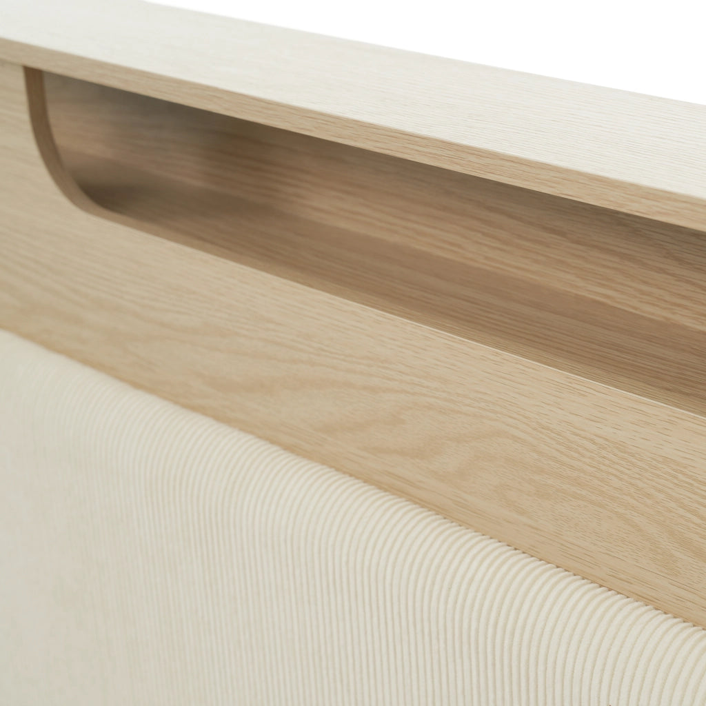 LETTO con LED e vano portaoggetti 140x200 cm in legno effetto quercia chiara e beige