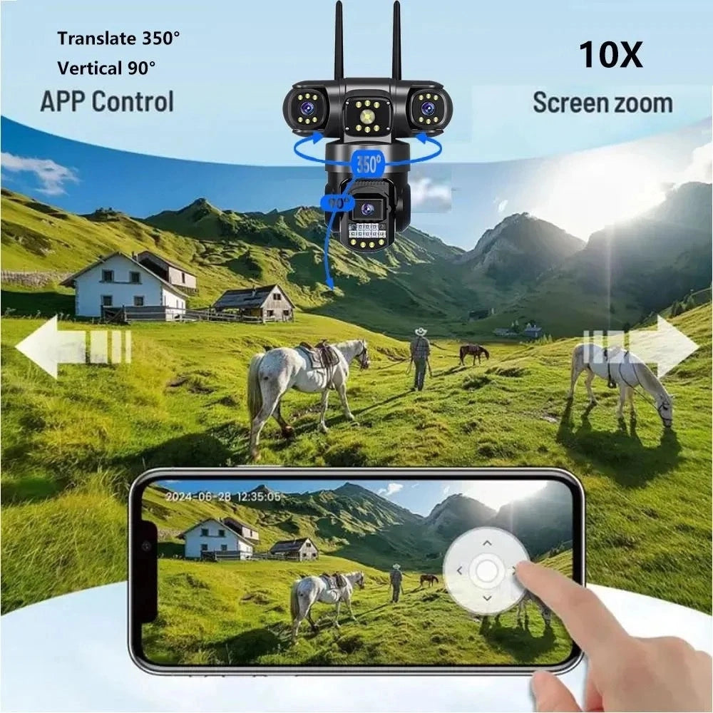 Trade Shop - Telecamera Di Sorveglianza Sicurezza Ip Ptz 4g 8k 12mp Tripla Lente Schermo Audio Q-g819 -