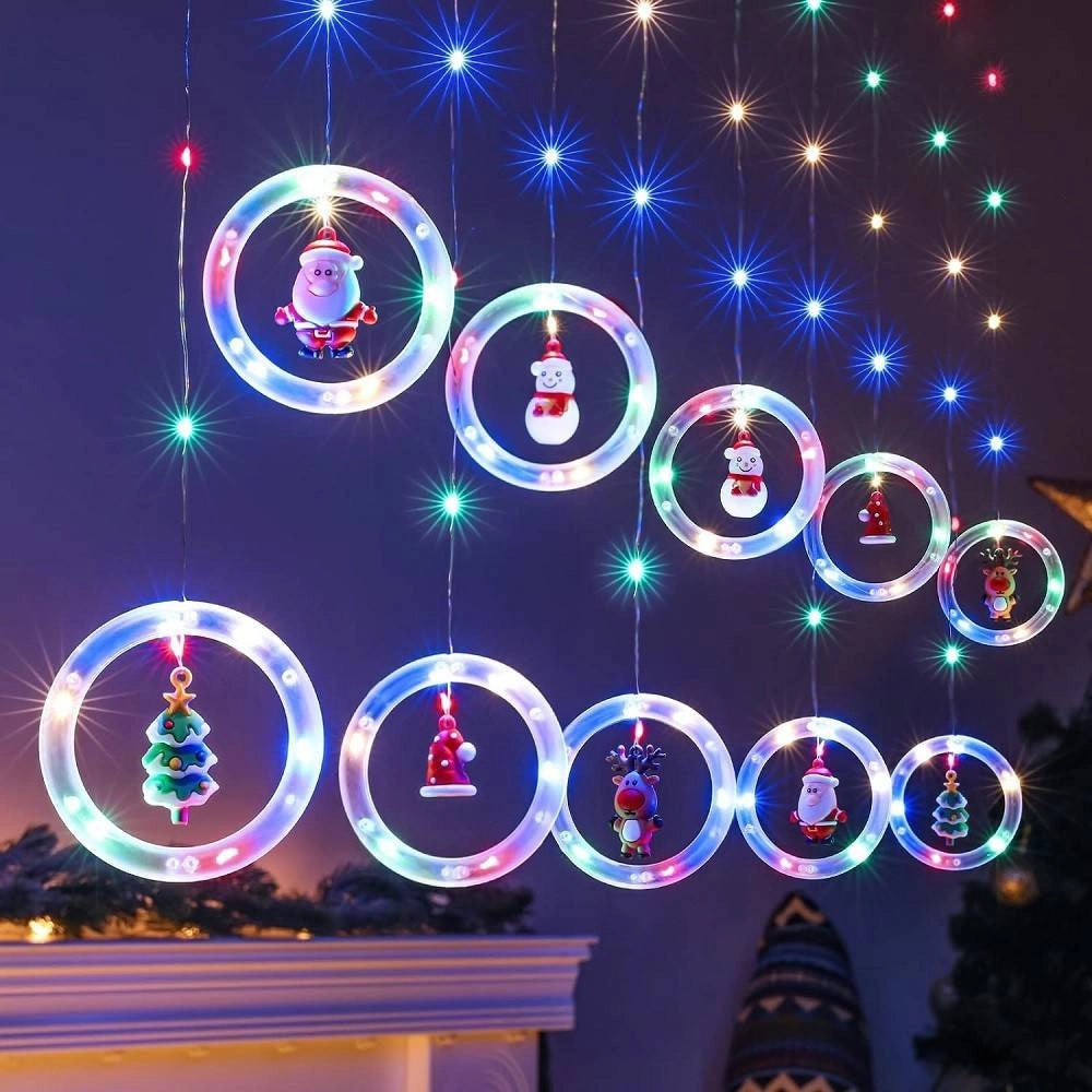 Trade Shop - Tenda Catena Luminosa 3mt Usb Luci Natale Telecomando 10 Addobbi Natalizi Finestra -