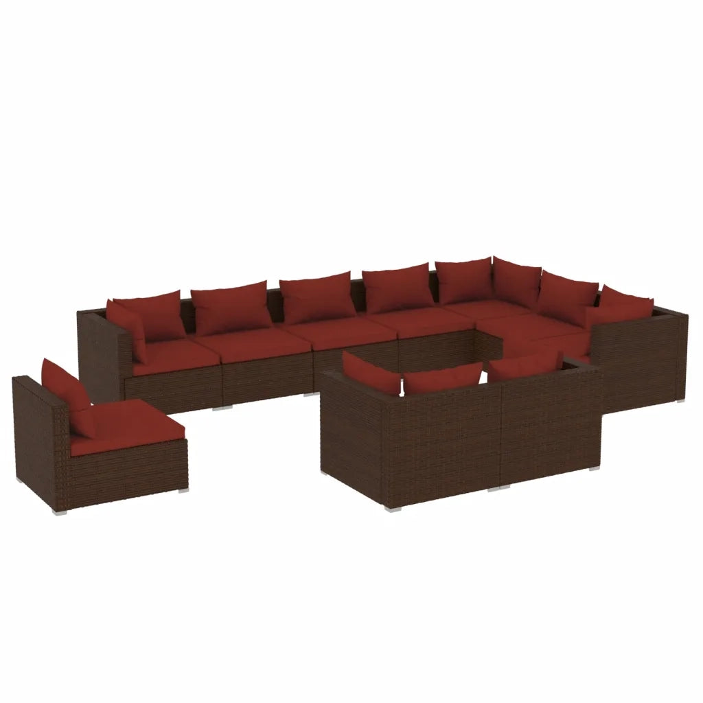 Set Divani da Giardino 10 pz con Cuscini in Polyrattan Marrone cod mxl 35186